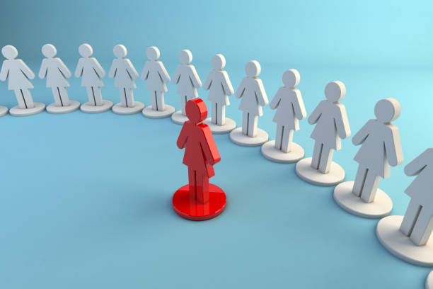 Person standing out in a group, representing leadership and protagonism in the workplace. Ideal for themes of leadership, influence and prominence in teams. 3D illustration