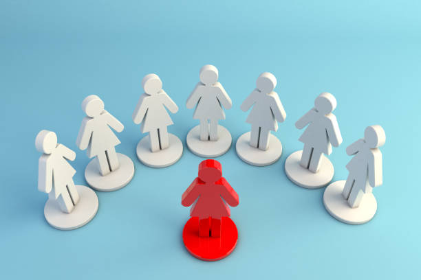 istock Person standing out in a group, representing leadership and protagonism in the workplace. Ideal for themes of leadership, influence and prominence in teams. 3D illustration 2185656592