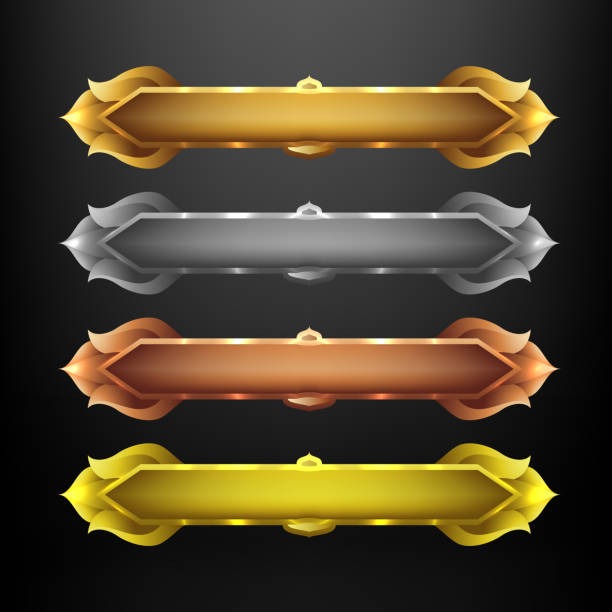 istock Luxurious Gaming UI Title Banner Frame Set. Gold, Silver, Bronze, Yellow game interface border overlay lower third elements 2185661162
