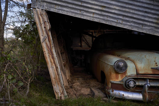 istock Antique green Car and Barn 2185662678