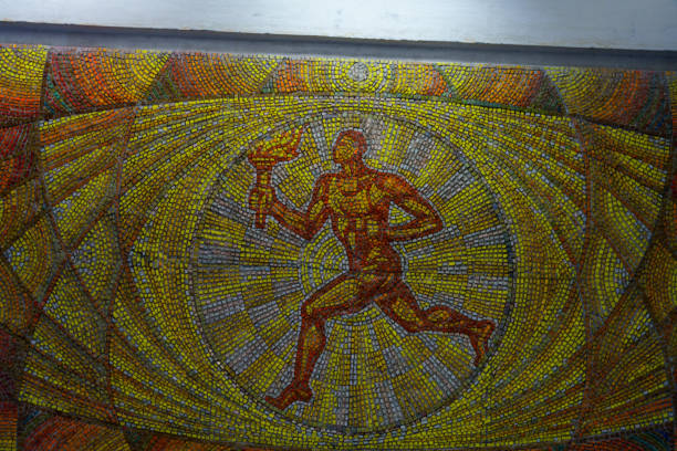 A mosaic of a man holding a torch in Tashkent, Uzbekistan