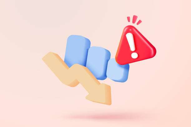 istock 3D graph down with alert notice icon for finance investment. negative check list button choice for false, correct, lost, problem. 3d emergency trading stock icon vector render illustration 2185665829