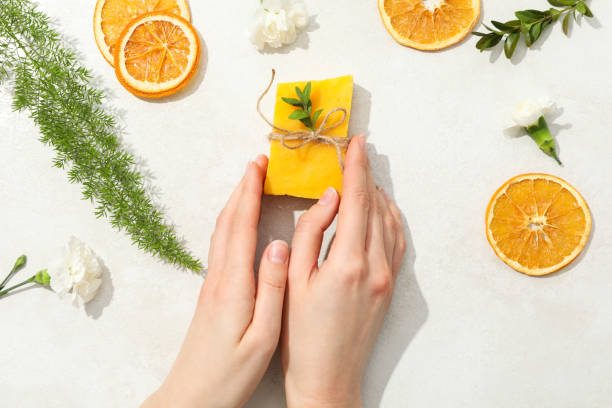 istock Natural handmade soap with ingredients, on a light background. 2185676221