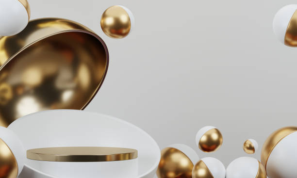 istock product display stand minimal geometric white and gold.3D rendering 2185680359