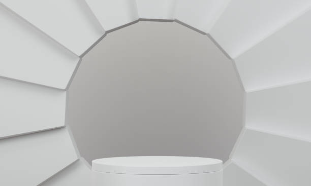 istock Abstract Podium minimal geometric white and gold.3D rendering 2185680375
