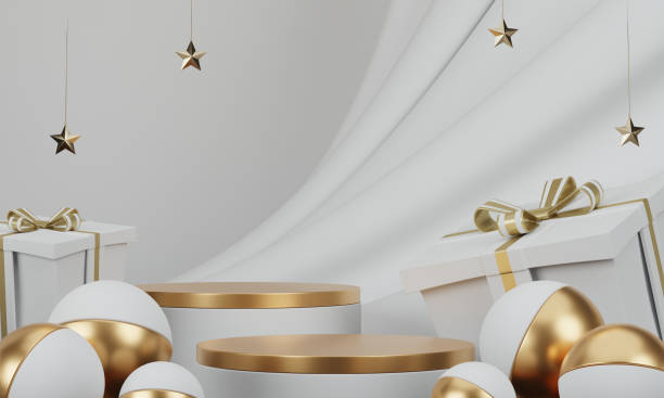 istock Theme Christmas product display stand minimal .3D rendering 2185680399