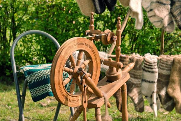 Antique spinning wheel. Spinning wheel for alpaca, angora and mohair wool.
