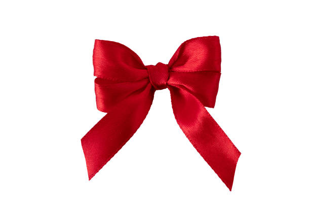Red satin silk ribbon tied bow isolated on white
