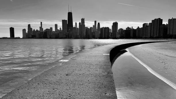 istock Chicago skyline from the lakefront in black and white 2185694751