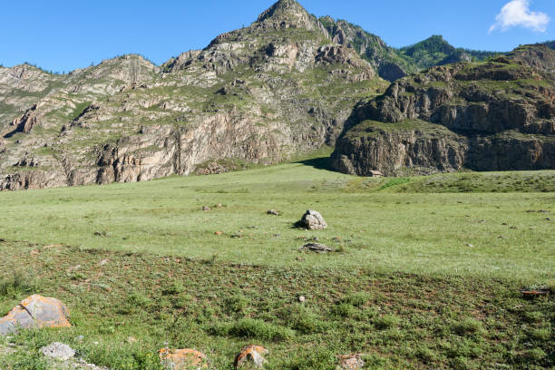 istock Mountain landscape with green grass and rocks, Mountain Altai. 2185697503