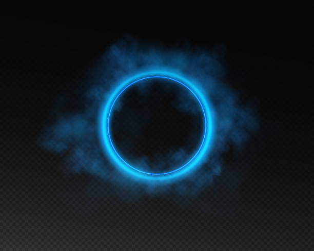 istock Magical fantasy portal. Round light frame with blue smoke and dust, futuristic teleporter. Blue neon lights illuminate night scene on transparent background. Light effect 2185697721