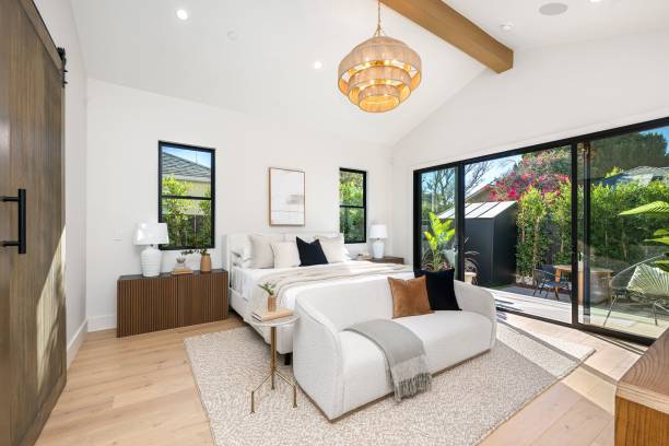 istock Modern bright bedroom with garden view 2185699020