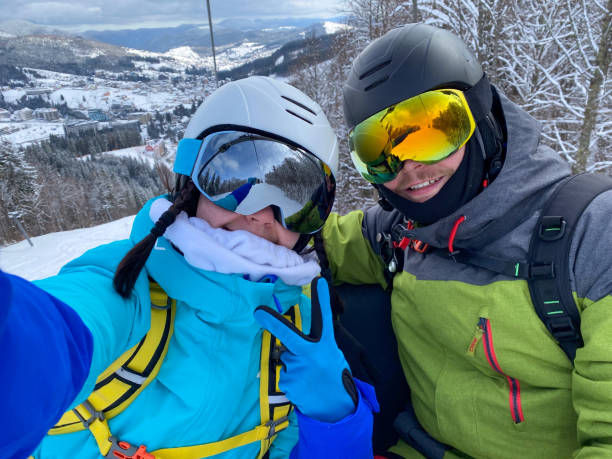 istock Skiers Taking Selfie on Snowy Mountain 2185699174