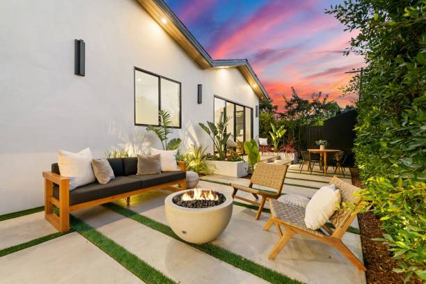 istock Modern patio with vibrant sunset sky 2185699288