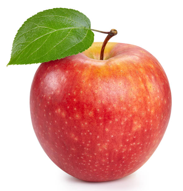 istock Apple with leaves isolated on white background 2185702742