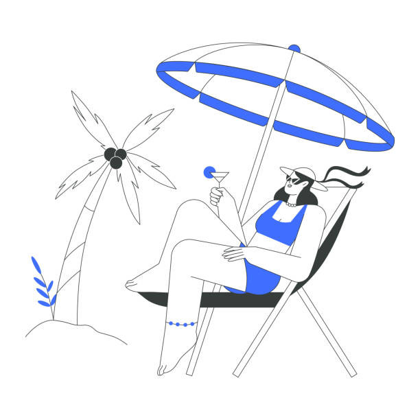 istock Woman Relaxing On Beach Chair With Cocktail Under Umbrella In Flat Vector Illustration Symbolizing Leisure, Summer Vacation, And Relaxation, Isolated On White Background. 2185702855