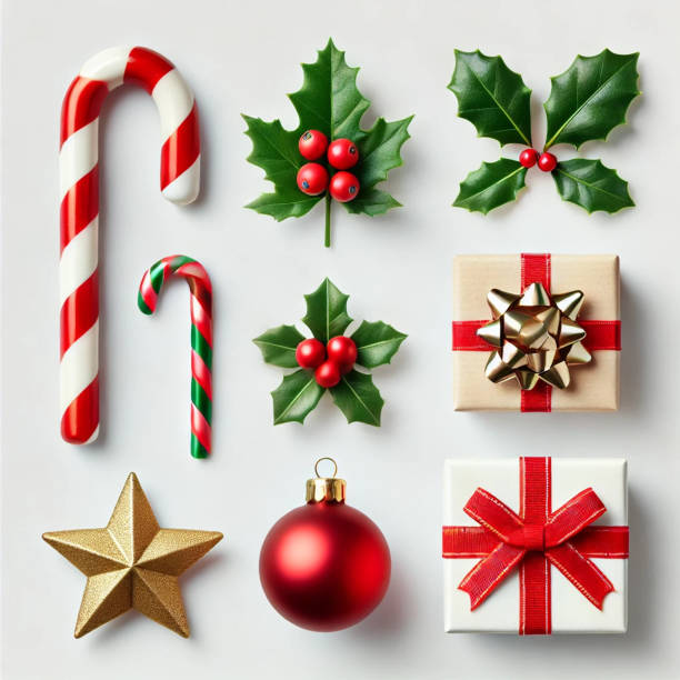 istock Christmas Holiday Decorations - Festive Ornaments on White Background 2185703593