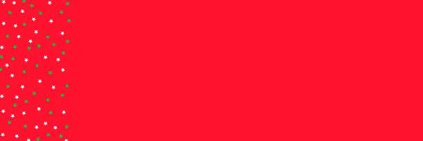 A simple festive banner background with a red base and scattered white and green stars. A minimalist Christmas-themed background with white and green stars on a red backdrop