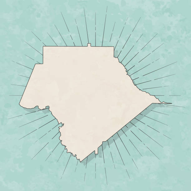 Map of Crawford County - Georgia, in a trendy vintage style. Beautiful retro illustration with old textured paper and light rays in the background (colors used: blue, green, beige and black for the outline). Vector Illustration (EPS file, well layered and grouped). Easy to edit, manipulate, resize or colorize. Vector and Jpeg file of different sizes.