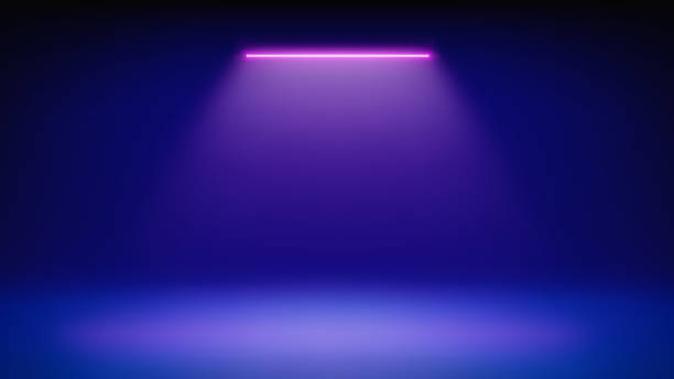 istock Futuristic blue stage background. Room illuminated by neon, modern pink purple led spotlight. Minimalistic backdrop design for displaying products, presentation, advertising. Showcase. Vector 2185706606