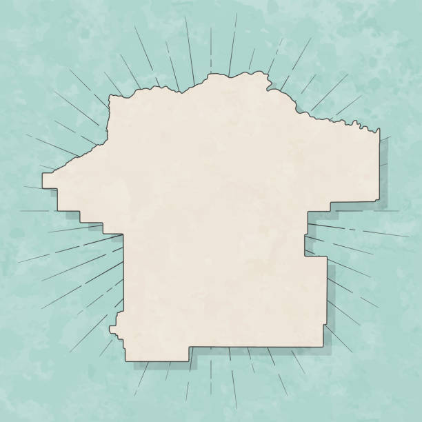 Map of Fergus County - Montana, in a trendy vintage style. Beautiful retro illustration with old textured paper and light rays in the background (colors used: blue, green, beige and black for the outline). Vector Illustration (EPS file, well layered and grouped). Easy to edit, manipulate, resize or colorize. Vector and Jpeg file of different sizes.