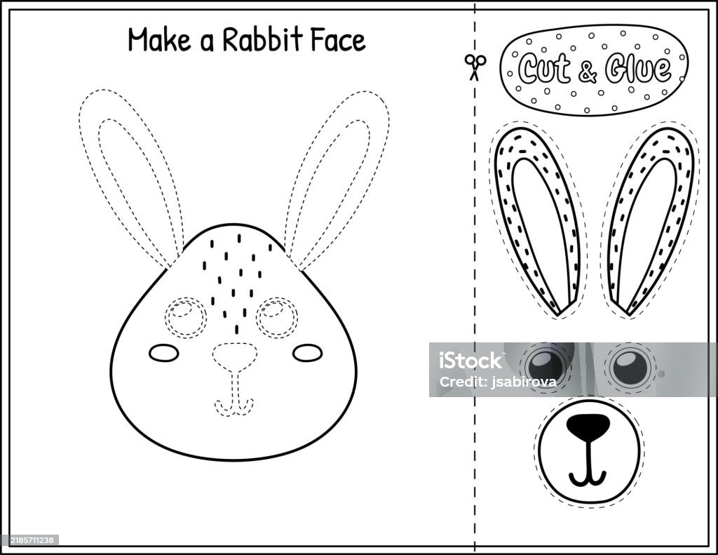 Funny Face Rabbit Game Make A Rabbit Face Funny Black And White Game For Kids Cut And Glue ...