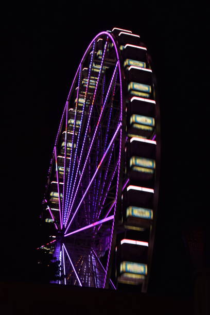 a traveling carnival wheel at night