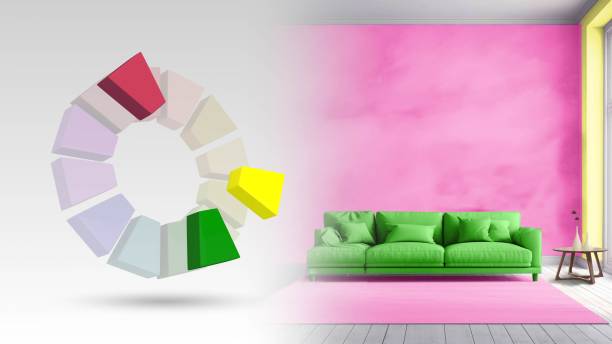 istock Split complementary color scheme of green,red violet,yellow for living interior 2185712901
