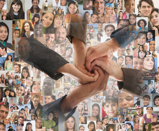 istock Team of business people link hands in circle 2185715152
