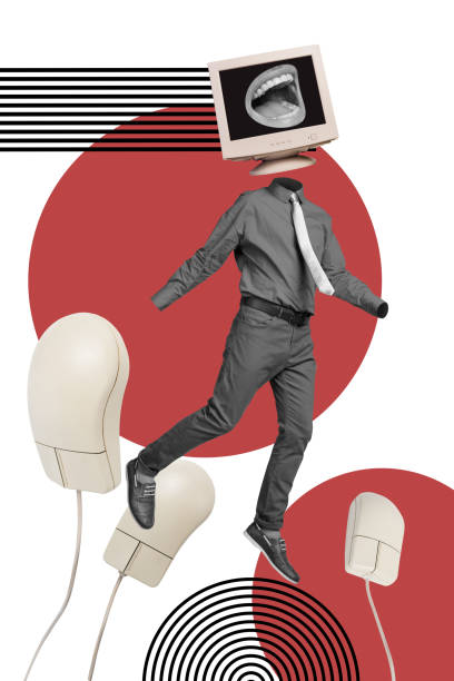 istock Poster creative of weird strange faceless man goin watching false information propaganda isolated on drawing background 2185717797