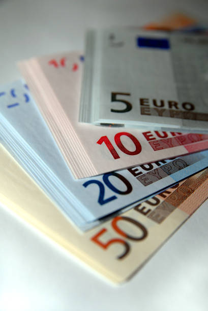 A stack of EUR european bills