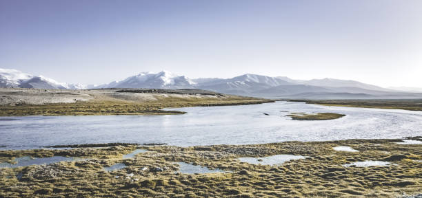 istock High mountain landscape panorama, a river in the mountains flows in a mountain valley among green meadows against the backdrop of mountains, landscape in the Pamir Mountains for background 2185720168