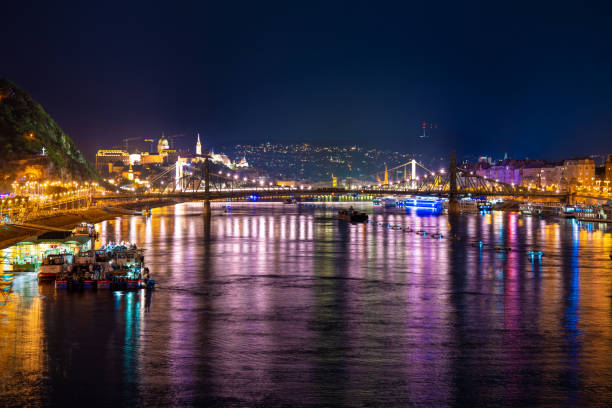 Budapest, Hungary - August 20, 2024: Stunning Night View of Budapest During Stephens Day Festivities.
