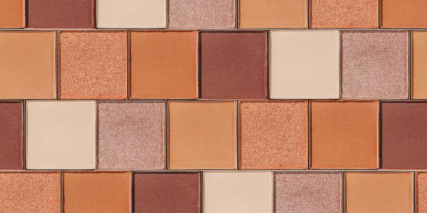 istock Cosmetics texture pattern, makeup palette vivid neutral color eye shadow, square eye powder swatches. Female cosmetic, beauty products, aesthetic minimal beauty banner, colorful eyeshade, top view 2185721354