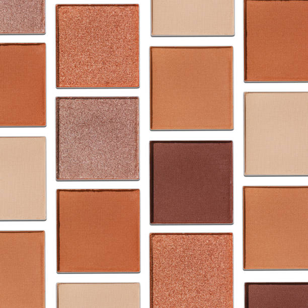 istock Swatches eyeshadow refills as minimal graphic pattern. Matte and glitter pans beige brown copper shade, detailed texture, natural light, minimal trend cosmetic background, beauty product, eye makeup 2185721359