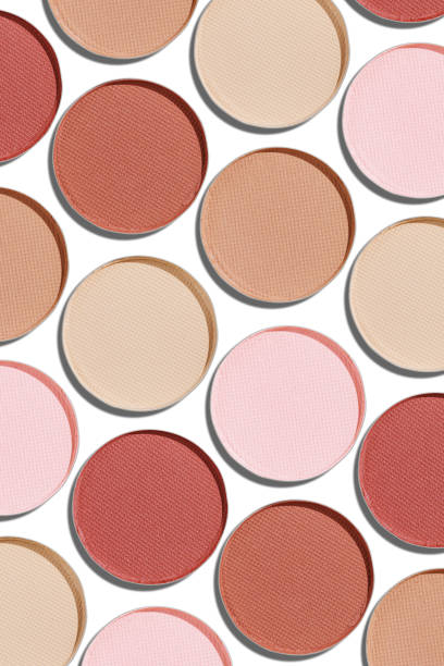 istock Cosmetics texture pattern, Neutral brown beige eye shadow makeup palette, round eye powder swatches. Female cosmetic and beauty products, aesthetic minimal beauty photo, natural eyeshade, top view 2185721375