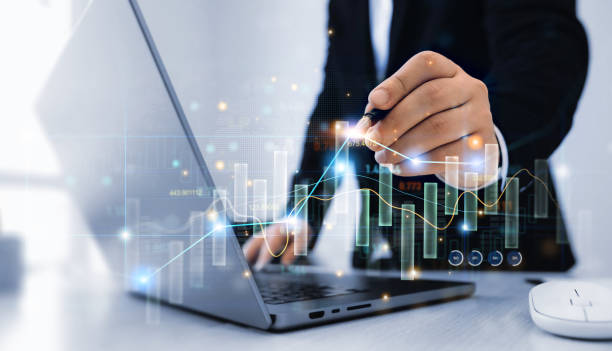 istock Arrow up with graph corporate future growth plan. Business growth graph chart. Businessman using tablet analyzing sales data and financial report.Financial marketing graph grow chart. 2185729728