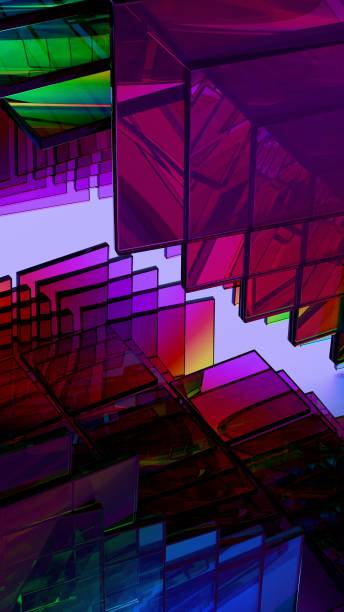 istock Stacked and Layered Colored Glass Panels with Abstract Lighting 2185729808