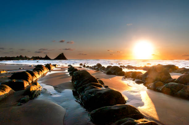 Sunset on a beach in England at Hartland Quay