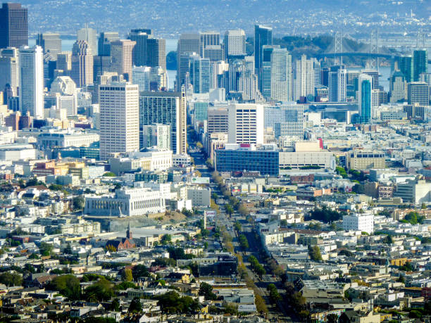 a photograph of San Francisco in 2010 looking downtown from height