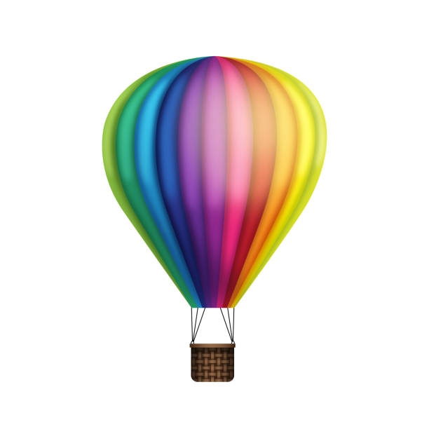 A detailed three-dimensional hot air balloon icon. Objects are grouped for easy editing. Isolated on a transparent background.