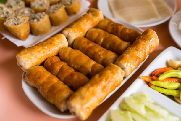 Close up photo of Nem nuong vietnamese pork sausage