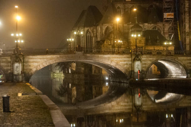 Ghent, Belgium - January 1, 2011. Exertior night shot depicting the picturesque historic city centre of Ghent