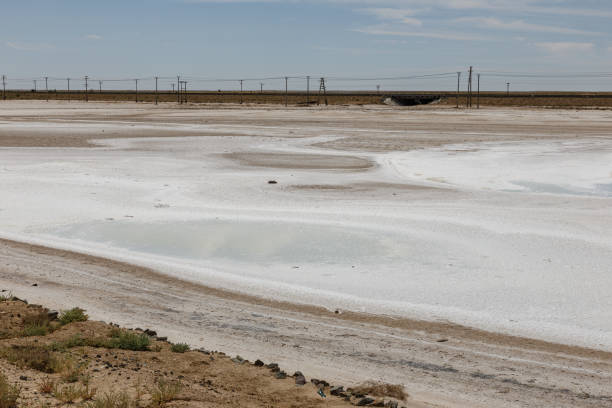 istock Dried up salt lake in the desert 2185750268