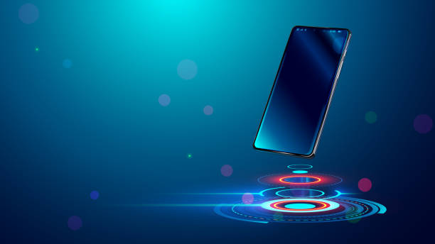 istock Phone on tech circle stage. Phone mockup on futuristic podium. Phone in air over podium for presentation. Smartphone or gadget mockup advertising on future digital platform. HUD stage design. 2185750739