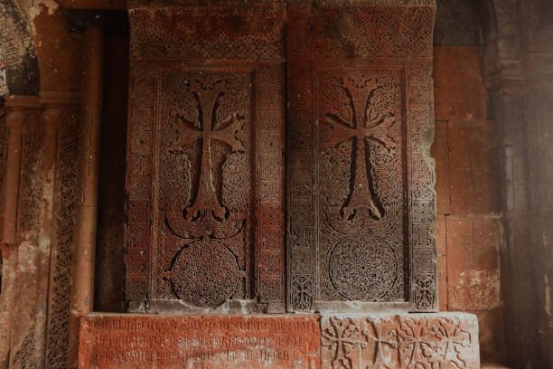 istock Intricate khachkars in ancient Armenian monastery showcasing rich history and artistry 2185753062