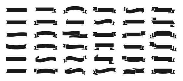 schwarzes band großes vektor-set. sammlung von bändern-bannern. isoliert auf weißem hintergrund. - transparent stock-grafiken, -clipart, -cartoons und -symbole