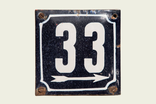 istock Metal plate with number 33 isolated on white 2185754713
