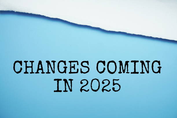 istock Changes Coming in 2025 text on blue background with white paper torn, New year resolutions and planning concept 2185757501
