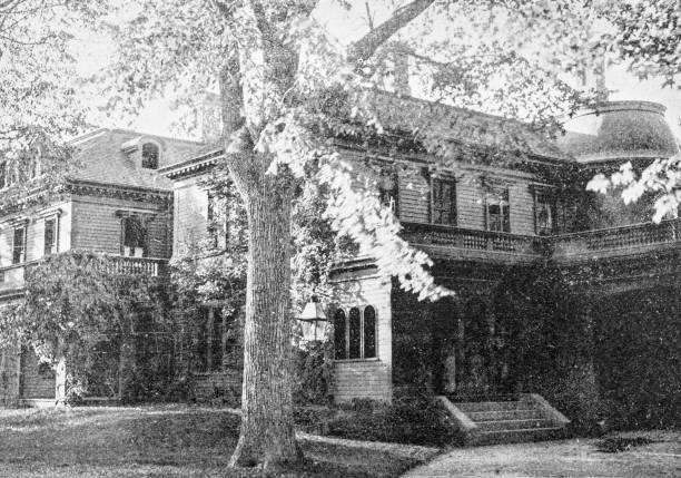 istock Antique image of Worcester and surroundings, Massachusetts: Lancaster, Parker Mansion 2185764263